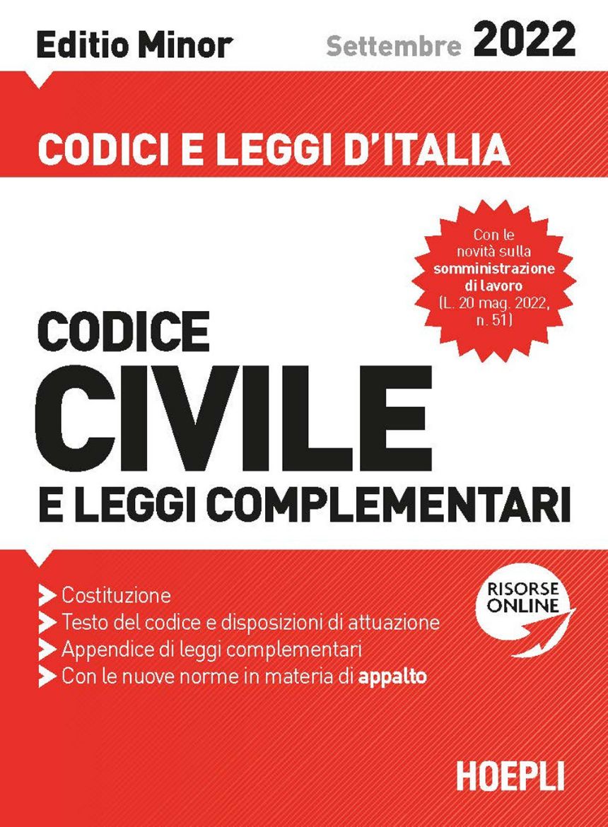 Picture of CODICE CIVILE E LEGGI COMPLEMENTARI. SETTEMBRE 2022. EDITIO MINOR